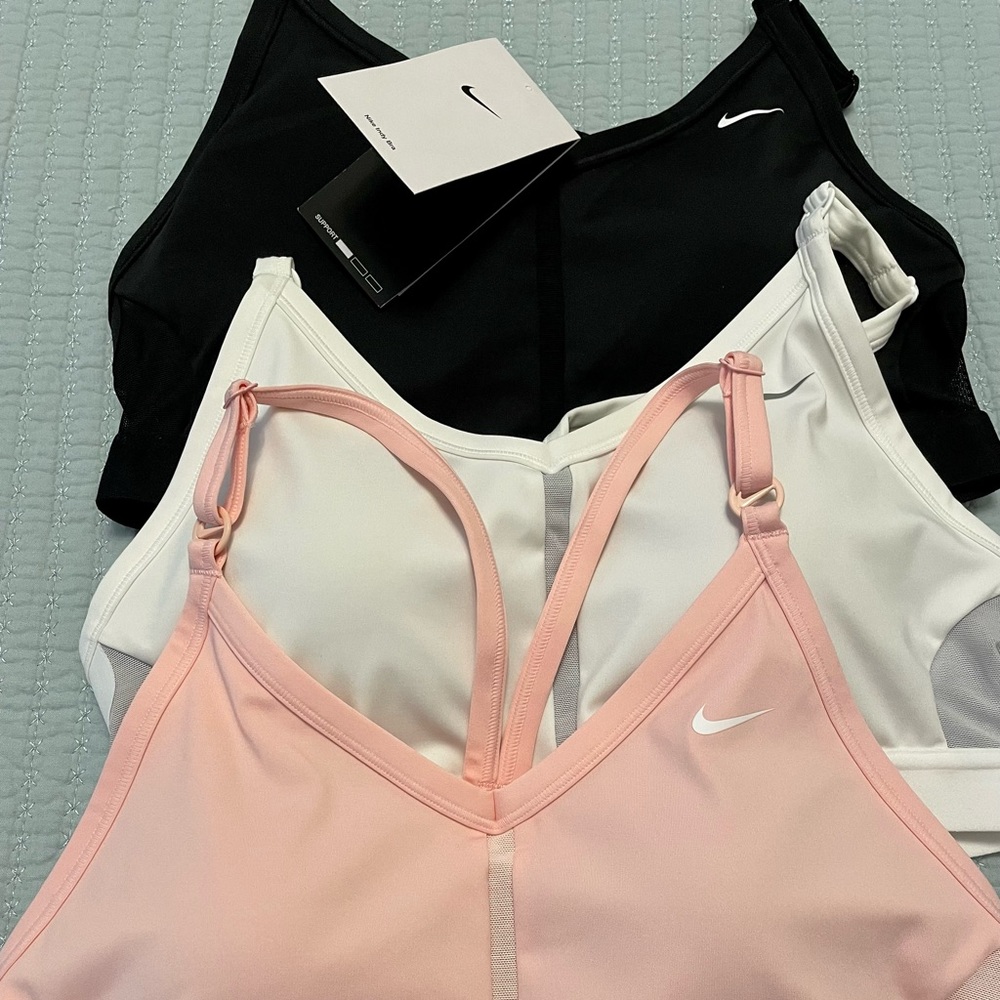 Nike Women's Dri-FIT Indy lite support Vneck Sports Bra *SET OF 3* LG BRAND NWT!